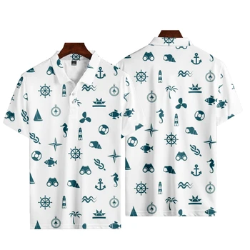 Высококачественные Летние Мужские Рубашки Поло В Гавайском Стиле Для Гольфа С Коротким Рукавом, Поло Homme, Повседневная Одежда, Мужские Топы 6