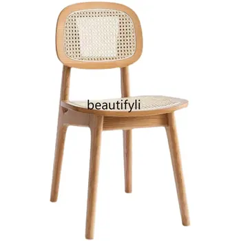 Ротанговый стул Обеденный стул Со спинкой из цельного дерева Японский Дизайнерский Туалетный Косметический стул