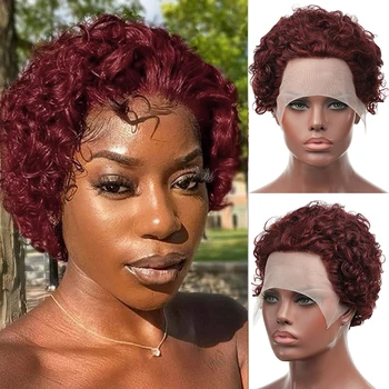 Короткие парики из человеческих волос Pixie Cut Straight perruque bresillienne для чернокожих женщин, искусственные парики с челкой, дешевые Бесклеевые парики
