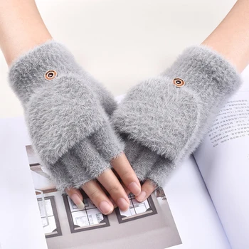Новые женские перчатки без пальцев KayCrowne Flip Cove, элегантные зимние теплые акриловые вязаные перчатки для молодых студентов, пишущих утолщенными буквами