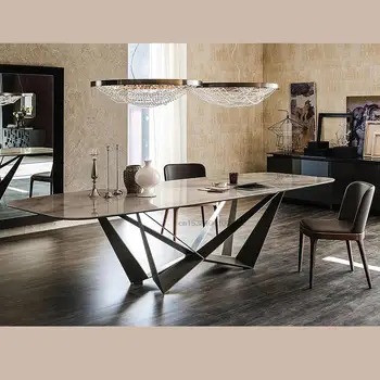Дизайнерский кухонный стол С текстурой натурального камня, Черная отделка, Железная мебель для квартиры, дома, виллы, Современный мраморный стол для столовой