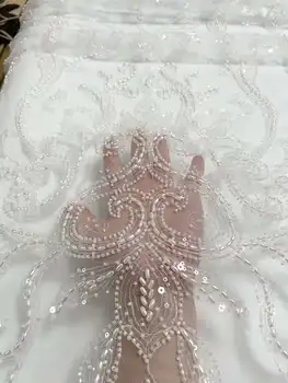 2024 Новейшая элегантная белая высококачественная тюлевая кружевная ткань с красивыми камнями для свадебного платья невесты NN2968_R